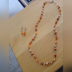 Elegant Orange Beaded Necklace and Earring Set